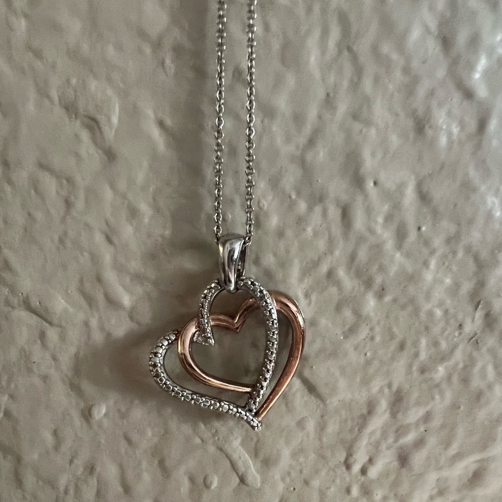 Double heart necklace rose gold and silver
